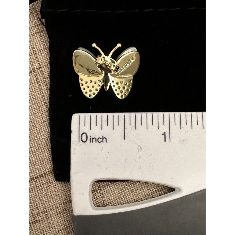 RACHEL GLAUBER Earrings 14k Gold Plated Mother Of Pearl Cubic Zirconia Butterfly - Picture 6 of 9